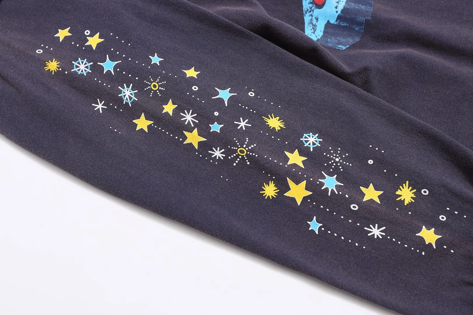 Saint Michael trendy brand fantasy magic FANTASIA cartoon print retro washed and distressed loose long-sleeved bottoming T-shirt Fabric: 260g Style number: SM05 Size: S-M-L-XL Color: blue Price: P156